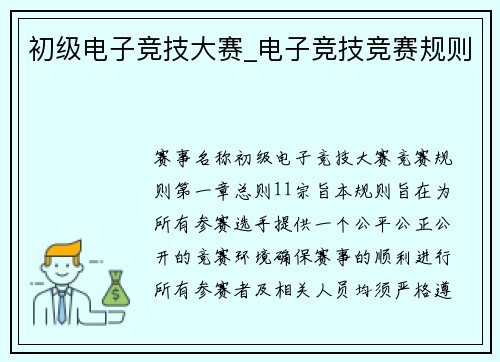 初级电子竞技大赛_电子竞技竞赛规则